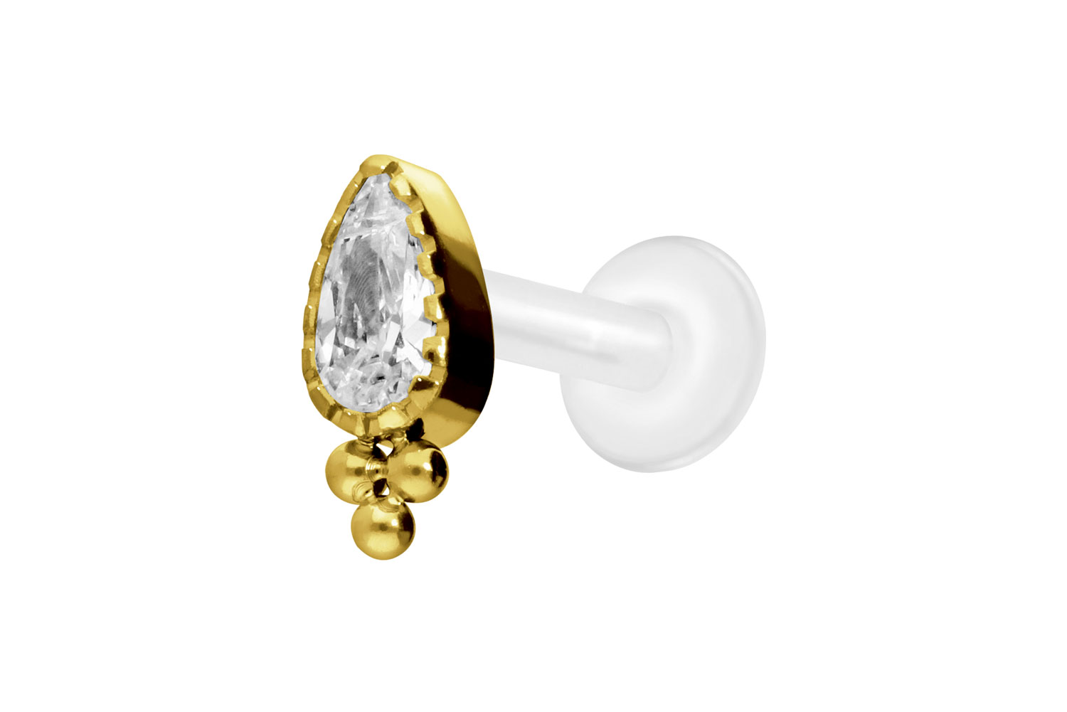PTFE Labret Piercing mit Innengewinde + Titan-Aufsatz KRISTALLTROPFEN + KUGELN